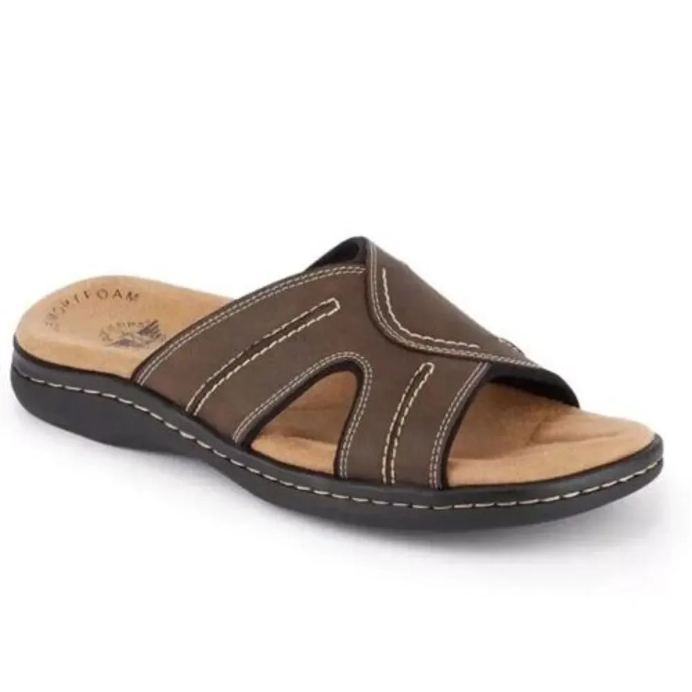 New Dockers Sunland Mens Slide In Sandals Dark Brown Comfort Memory Foam Size 13